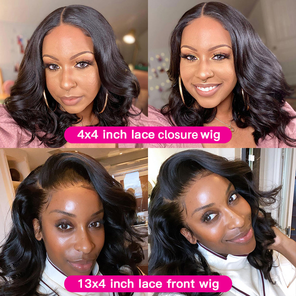 Body Wave Short Bob Wigs 13X4 Lace Frontal Wig Brazilian Human Hair Wig 4X4 Closure Loose Wavy Human Hair Wigs for Black Women