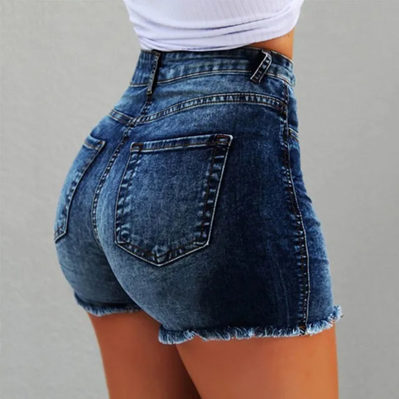 Women'S Denim Shorts Summer Lady Clothing High Waist Denim Shorts Women'S Fringe Frayed Ripped Jeans Hot Shorts with Pockets