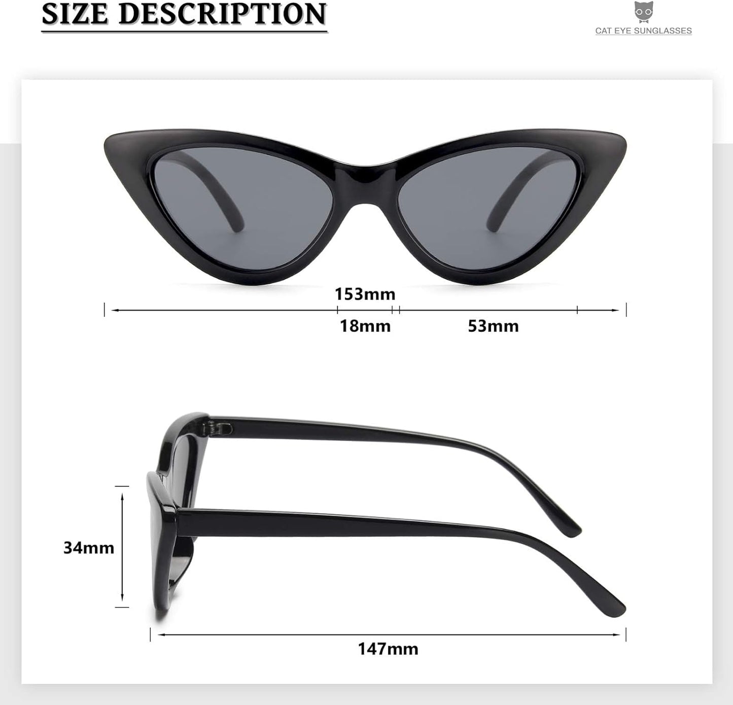 Livhò Retro Vintage Narrow Cat Eye Sunglasses for Women Clout Goggles Plastic Frame