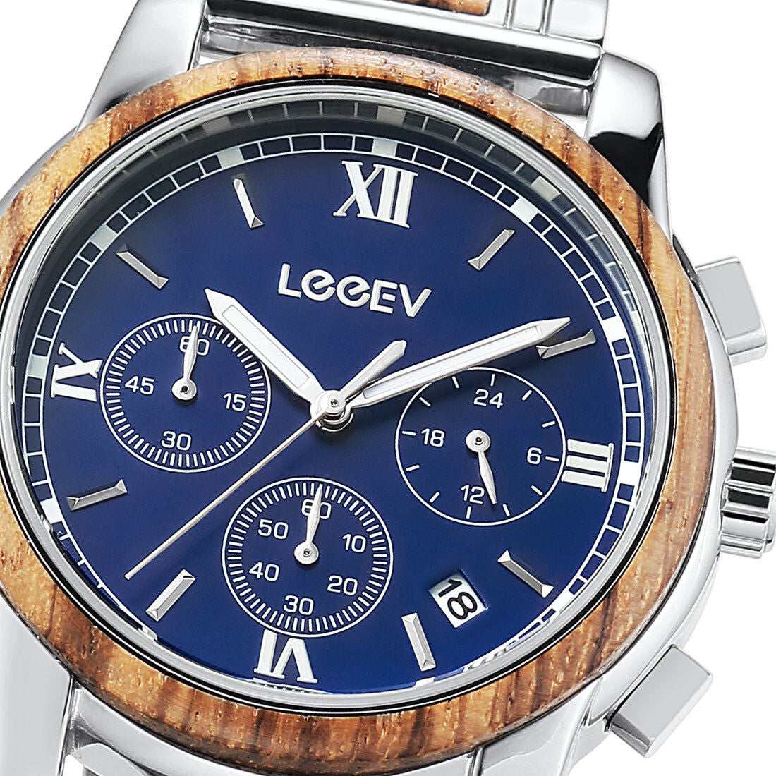 Leeev Waterproof Steel & Wood Watch for Men Relogio Masculino Christmas Gift